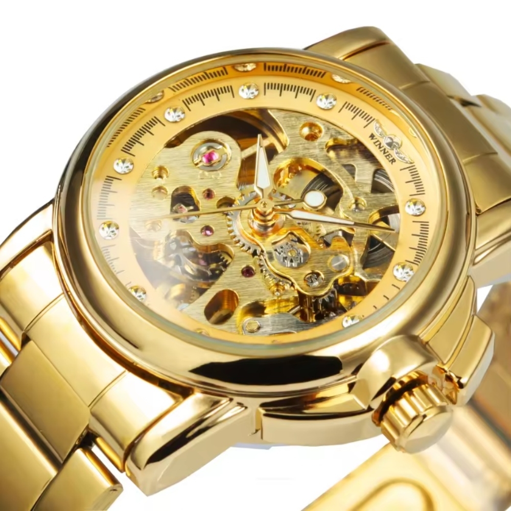 Skeleton Mechanical Watch - İskelet Tasarımlı, Şeffaf Arka Kapaklı, Elmas