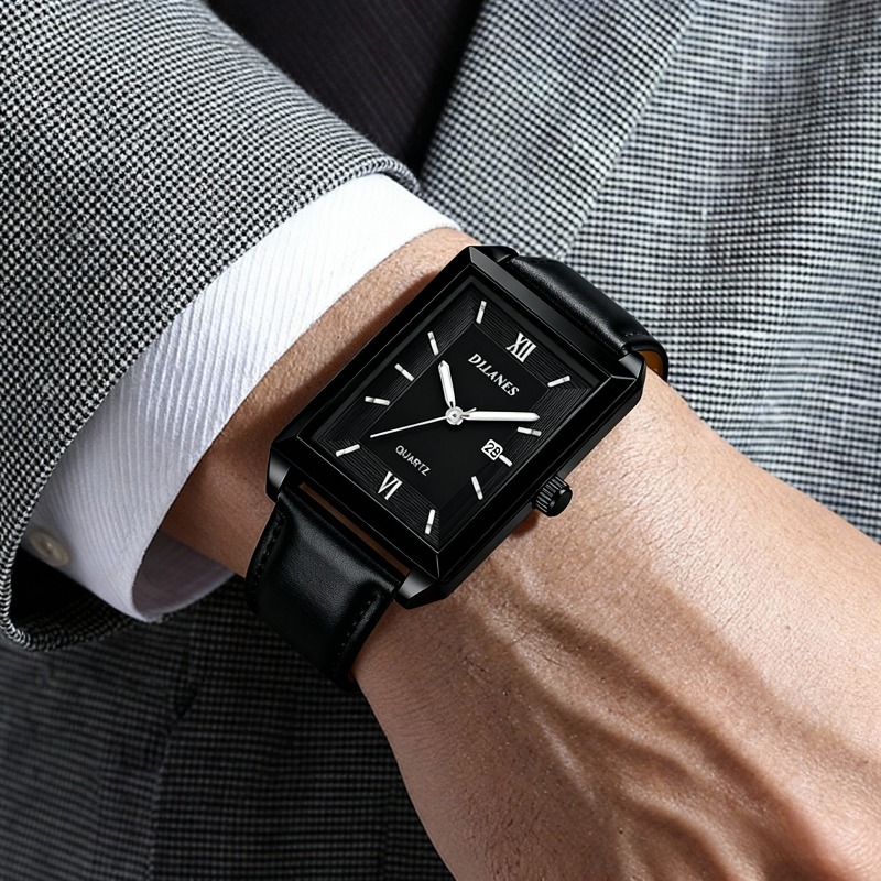 Smartwatch Casual Watches For Men - Rahat Deri erkek Saatleri Moda Kare