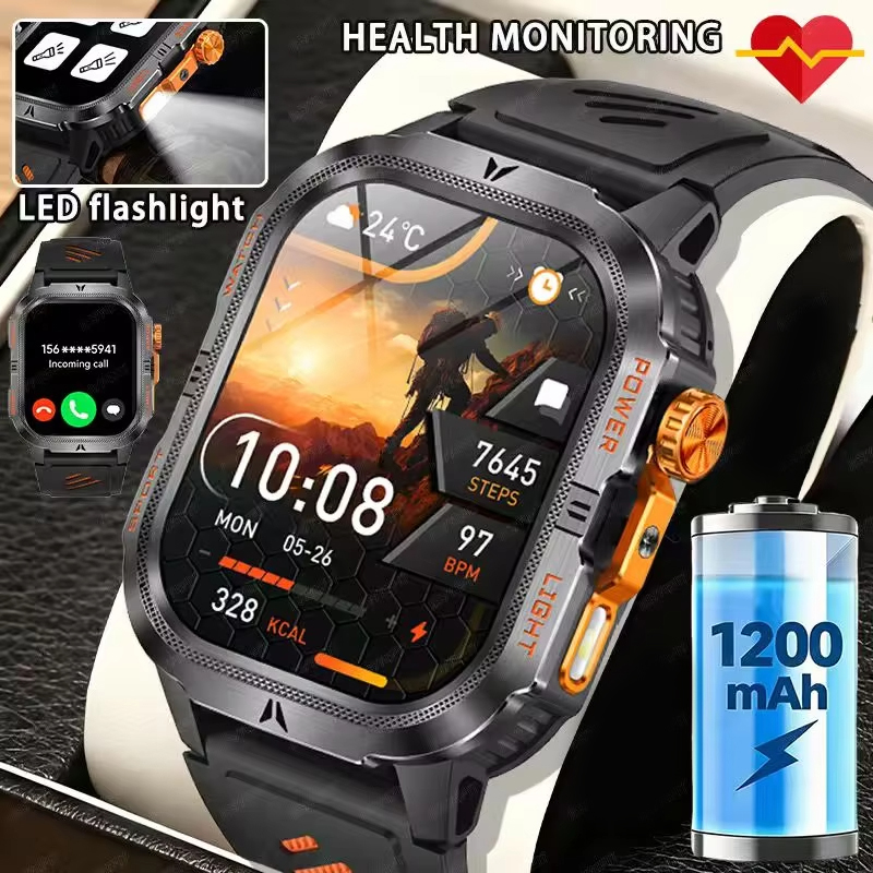 Smartwatch Rugged Watches For Men - 2026 Sağlam 1200mAh büyük Pil Askeri