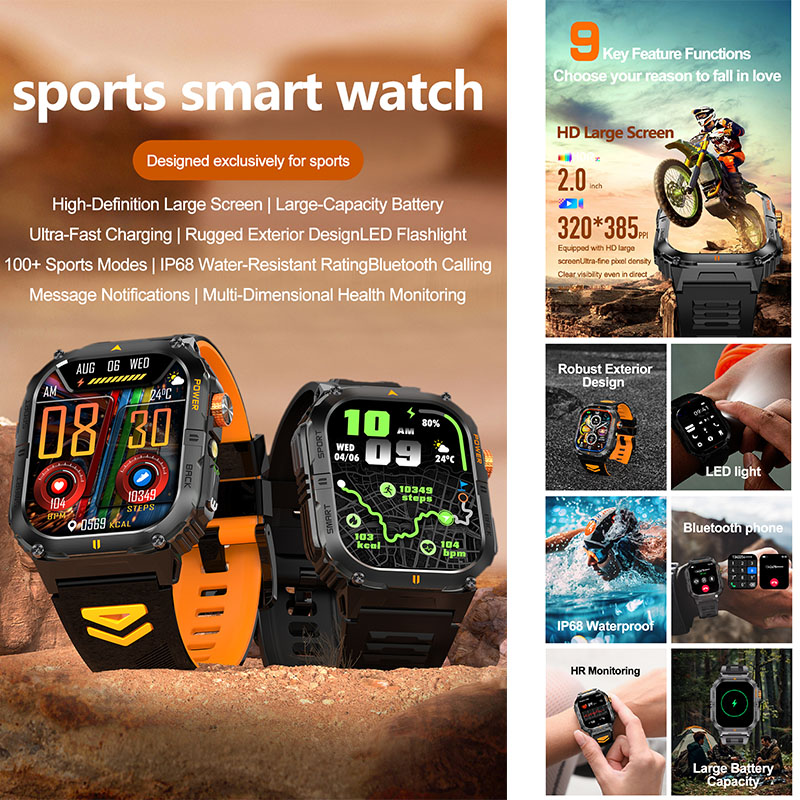 Büyük 1000mAh Pil Erkekler İçi - Smartwatch Rugged Watches For Men incelemesi ve fiyatı