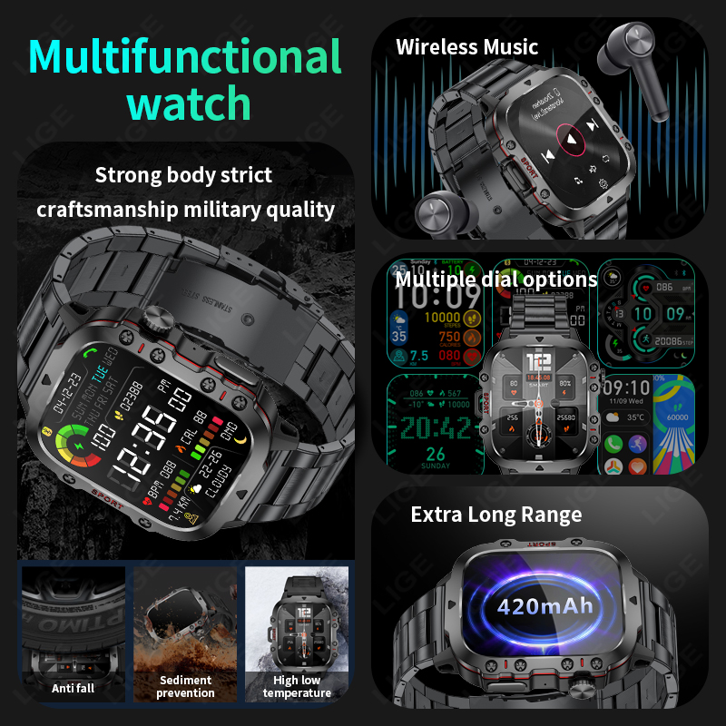 2026 Sağlam Askeri Spor Akıllı - Smartwatch Rugged Watches For Men incelemesi ve fiyatı